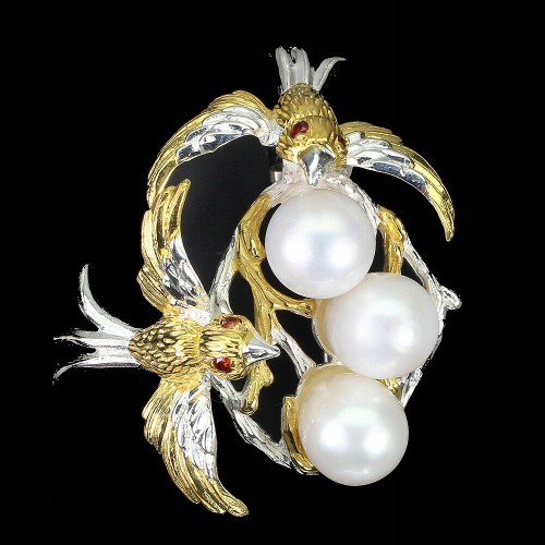 925 Brosche Anhänger Vögel Naturperle Granat