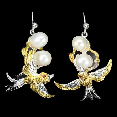 Natürliche Barockperlen Granat Vogel Ohrringe 4