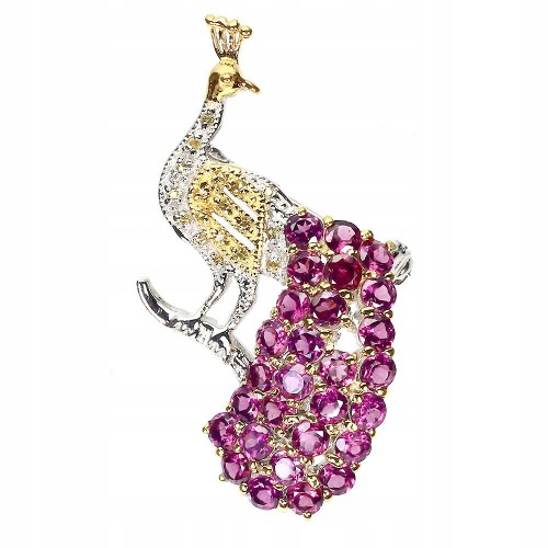 Pfau Brosche natürliche Saphire Granate Silber 925