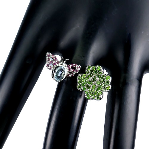 Ring Aquamarin Diopsid Schmetterling Klee Größe 23