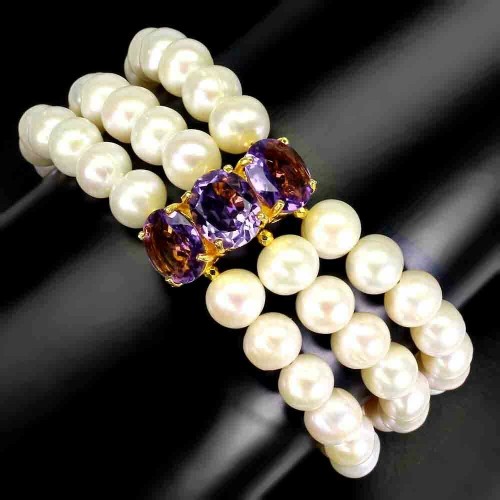 925 Natürliches Amethyst Perlen Armband Schön