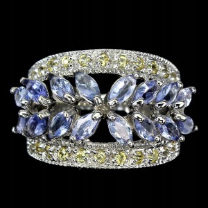 Ring Größe 16 natürliche Tansanit Saphire 925