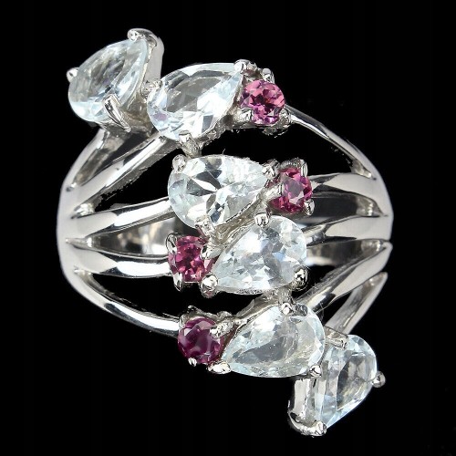 925 Ring Größe 16 natürliche Aquamarin Granate