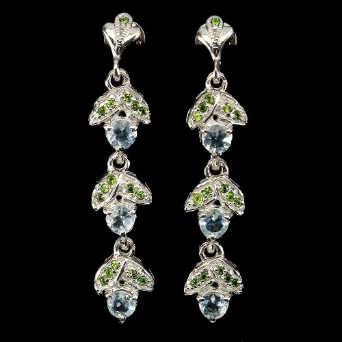 Silberohrringe Natur Diopsid Aquamarine 5