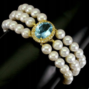 Armband natürlicher Sky Blue Topas Perlen Zirkonia