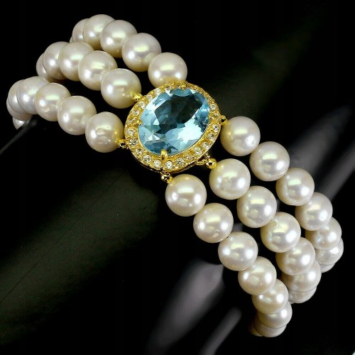 Armband natürlicher Sky Blue Topas Perlen Zirkonia