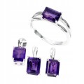 Natürliche Amethyste 925 Silber Set Größe 19