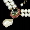 Natürliche Perlen Halskette Rubine grüner Amethyst