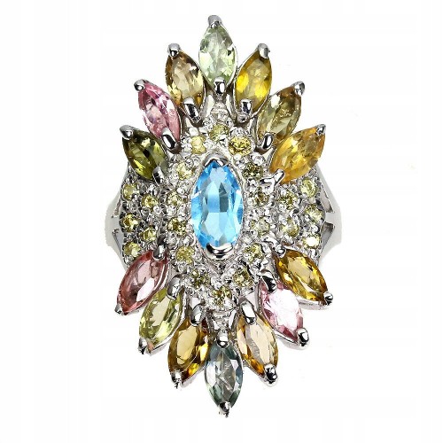 Natürlicher Swiss Blue Topas Turmalin Ring Größe 16