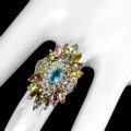 Natürlicher Swiss Blue Topas Turmalin Ring Größe 16