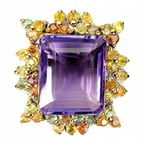 Silberbrosche mit natürlichen 32,18 ct Amethyst Saphiren