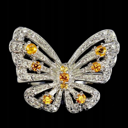 Ring natürlicher weißer Topas Saphir Schmetterling Größe 19