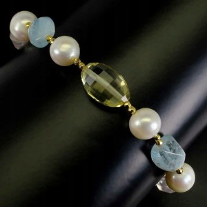 Armband aus Aquamarin Perlen mit Zitronenquarz Rosenquarz