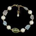Armband aus Aquamarin Perlen mit Zitronenquarz Rosenquarz