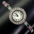 925 Markasit Smaragd Rubin Armbanduhr
