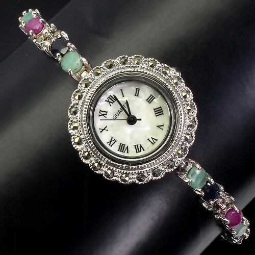 925 Markasit Smaragd Rubin Armbanduhr