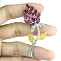 Brosche natürliche Granaten Silber Diopsid Blume