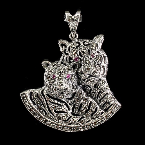 Anhänger aus Sterlingsilber Tiger natürliche Markasit Rubine