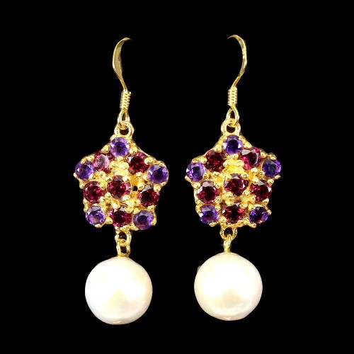 Sterling Silber natürliche Amethyst Ohrringe Perle Granat 3