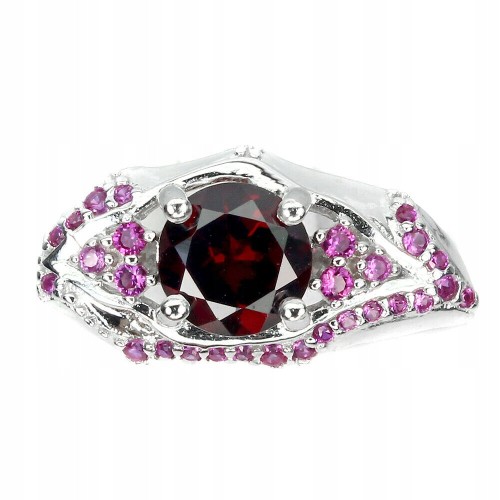 Natürlicher Silberring mit Granat, g 19 Zirkonia