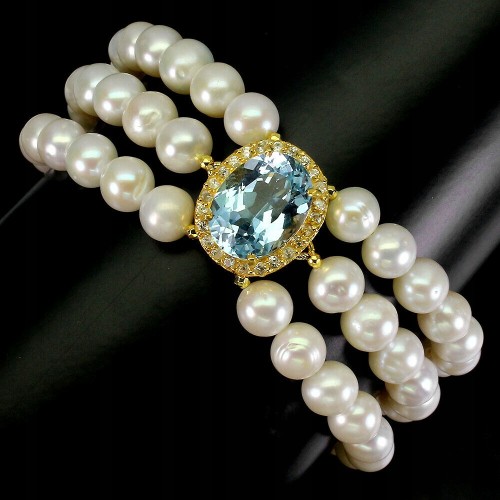 Armband Topas himmelblau Naturperlen und Zirkonia