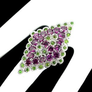 Ring Diopsid Granat Rhodolit natur g 16,5