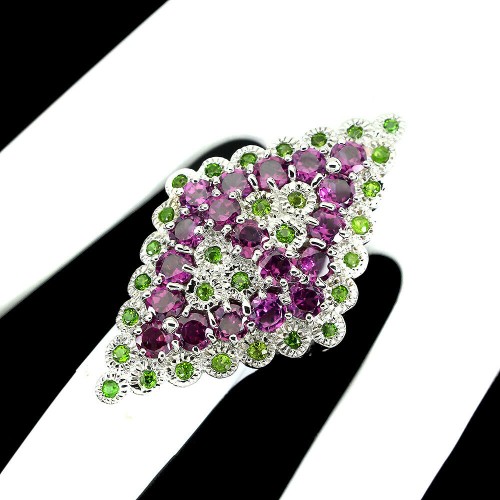 Ring Diopsid Granat Rhodolit natur g 16,5
