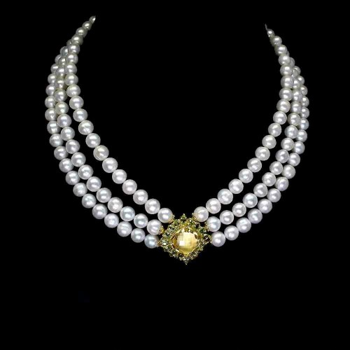 Natürliche Halskette aus Zitrin, Perle, Silber-Olivin