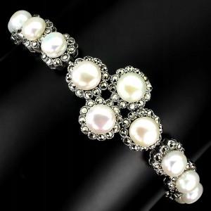 Armband 925 natürliche Perle Markasit Schönheit