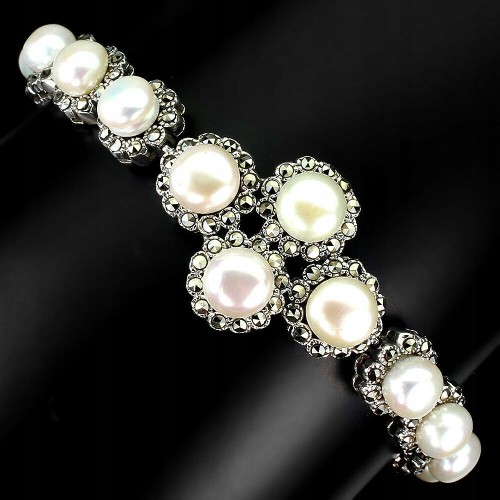 Armband 925 natürliche Perle Markasit Schönheit