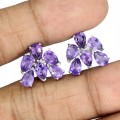 Silberne zarte natürliche Amethyst-Ohrringe 3