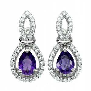 Zarte Ohrringe 4 natürliche Amethyste Zirkonia