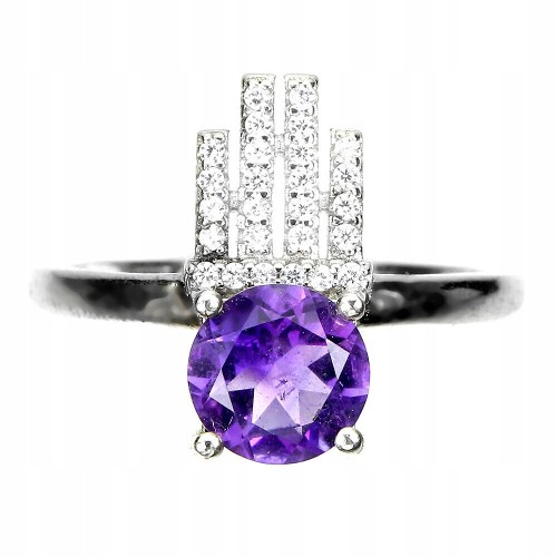 Silberring mit natürlichen Amethyst Zirkonia Größe 17