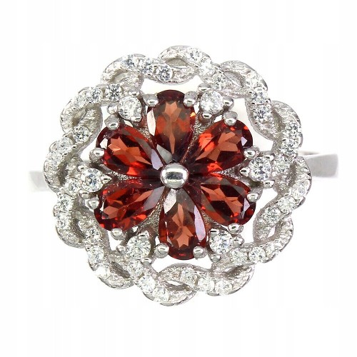 Ring aus Sterlingsilber mit natürlichen Granaten und Zirkonia Größe 17