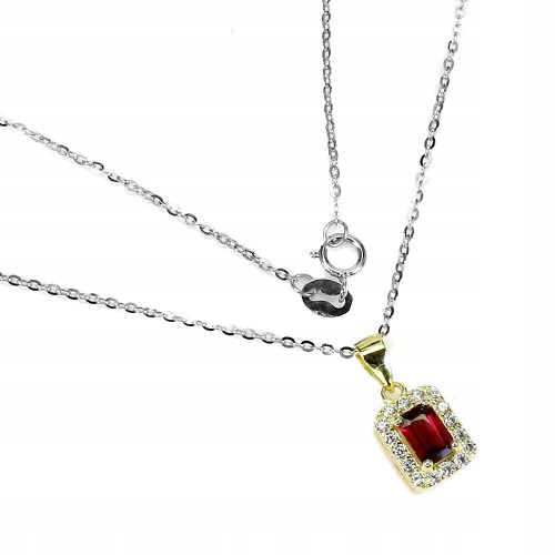 Zarte Halskette mit Granat und Zirkonia 925 