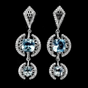 Ohrringe 925 Natur Sky Blue Topas Zirkonia 1