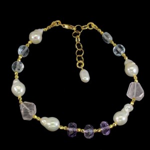 Armband 925 natürliche Amethyste Perlen Quarz