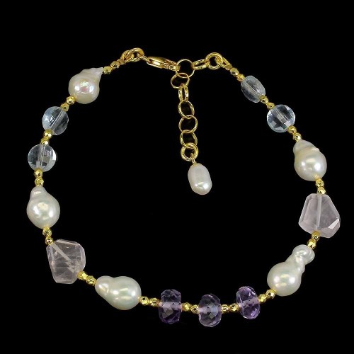 Armband 925 natürliche Amethyste Perlen Quarz