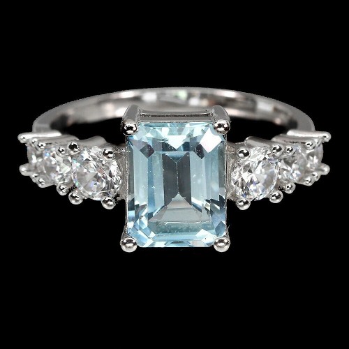 Ring Größe 14 silberne Sky Blue Topas Zirkonia