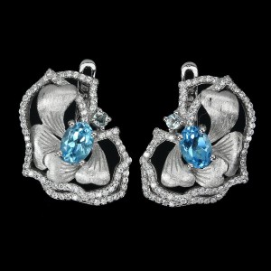 Natürliche silberne Schweizer Topas-Zirkonia-Ohrringe 1