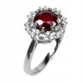 Silberring, natürlicher Rubin mit Zirkonia, Größe 14