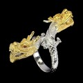Ring mit Drachensaphiren aus natürlichem Silber - Größe 14