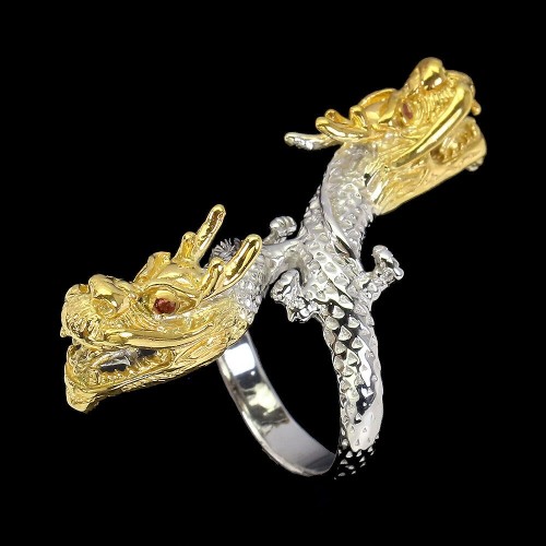 Ring mit Drachensaphiren aus natürlichem Silber - Größe 14