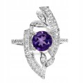 Silberring mit natürlichem Amethyst und Zirkonia, Größe 16