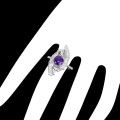 Silberring mit natürlichem Amethyst und Zirkonia, Größe 16