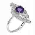 Silberring mit natürlichem Amethyst und Zirkonia, Größe 16