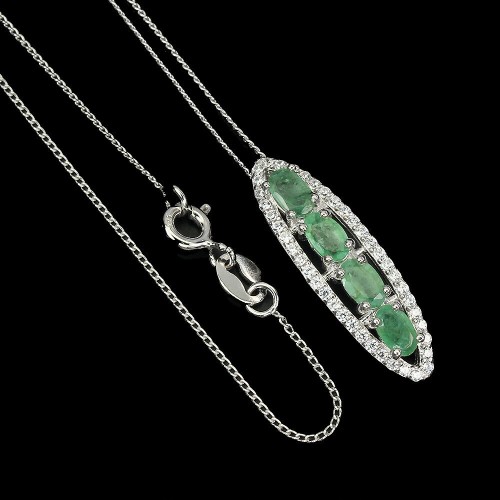 Halskette aus 925 natürlichen Smaragden und Zirkonia Silber