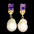 Silberohrringe natürliche Amethyste Perlen Rubine 1