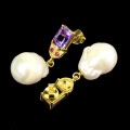 Silberohrringe natürliche Amethyste Perlen Rubine 1