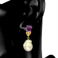 Silberohrringe natürliche Amethyste Perlen Rubine 1